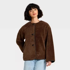 Women's Faux Sherling Coat - Universal Thread Dark Brown S