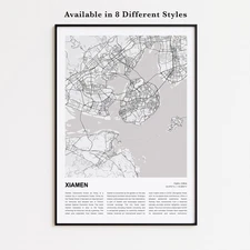 Xiamen City Map Print, Fujian Travel Poster, Modern Map, Wall Decor Art