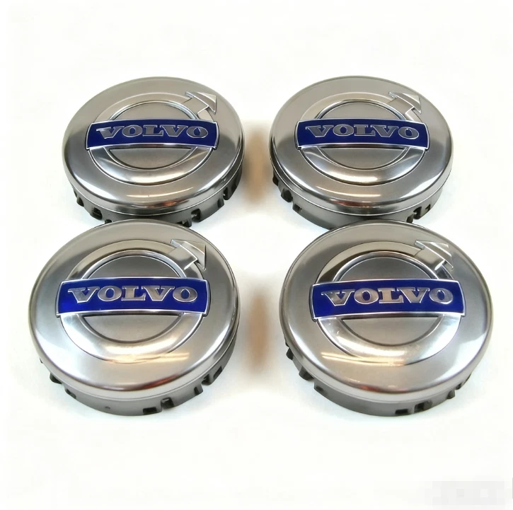 Volvo Silver Center Cap Set S60 V70 XC70 S80 XC90 XC60 S40 V50 C70 C30 31400452 - Image 3 of 4