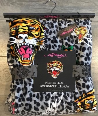 Ed Hardy Tigers Printed Oversized Plush Animal Print Throw 60'' x 70''