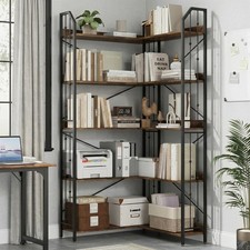 Industrial 5/7-Tier Metal Corner Bookshelf in Multicolor for Living Room Office