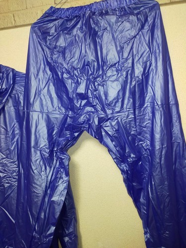 Blue PVC plastic tracksuit saunasuit rainwear hooded jacket pants set - Picture 16 of 17