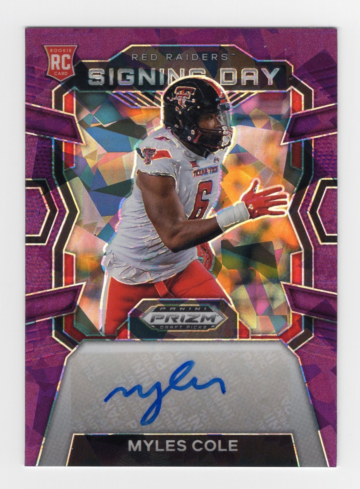 Myles Cole Panini Prizm Draft Picks Signing Day #SDMCE Purple Ice