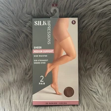 Silk Impressions Medium Support Sheer Tights Women Size Small Cocoa High Waisted