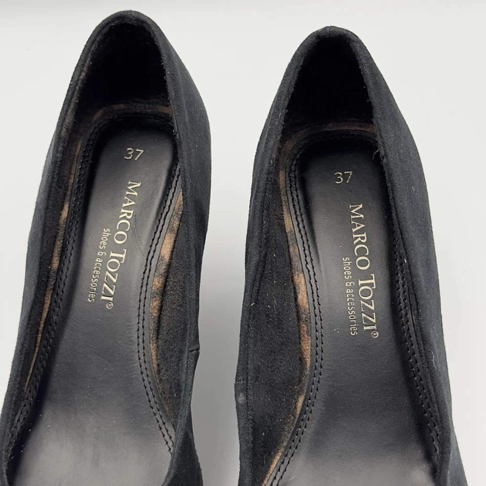 Marco Tozzi Negro Gamuza Leopardo Cuñas Tacones Talla 37 EE. UU. 6/6,5 Foto 2 de 4