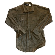 Vintage Woolrich Mens XL Long Olive Green Chamois Cloth Shirt Made in USA 6473
