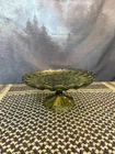 Avocado Green Anchor Hocking Fairfield Pedestal Cake Plate 10” 1970s MCM Vintage