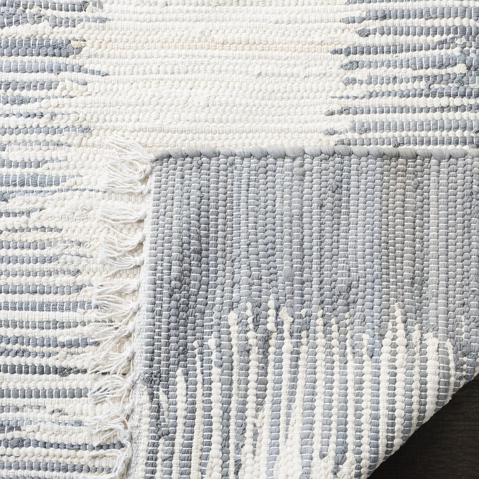 Montauk Collection Area Rug - 5' x 8', Grey, Handmade Stripe Fringe Cotton, I... - Image 3 of 4