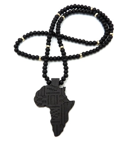 RAPPER STYLE BLACK AFRICA PENDANT & 6mm 26" WOODEN BEAD CHAIN HIP HOP NECKLACE - Picture 4 of 15