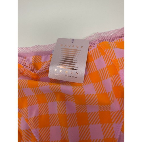 Savage Fenty Pink Orange Check Garter Belt Bikini Panty Underwear Sz S NWT - Imagen 4 de 5