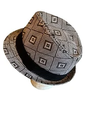 Black & White Geometric Pattern Fedora Hat  One Size