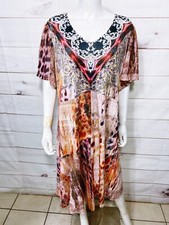 Avenue Womens Dress Size 18/20 Multicolor V-Neck Rhinestone Short Sleeve