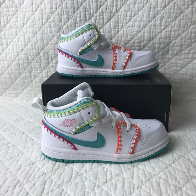 Nike Air Jordan 1 Mid SE (TD) Shoes Toddler SZ 6C White/Teal/Pink