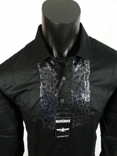 Mens Shirt Black White Shiny Sequins Event Wedding Barabas Classic Fit Button Up - Picture 13 of 13