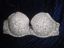 Victoria's Secret Dream Angels Ivory Black Lace Rhinestone Lined Demi Bra 34D