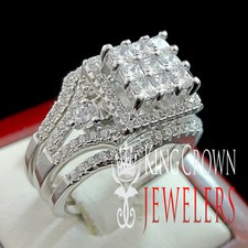 Real Silver Ladies Infinity 3 Pc Band Bridal Cluster Style  Lab Diamond Rings