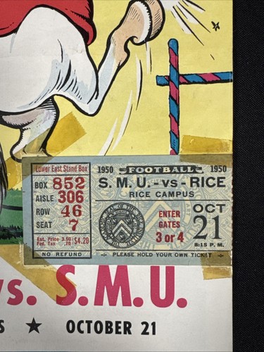 1950 RICE vs SMU College Football Program with TICKET STUB - Picture 2 of 24