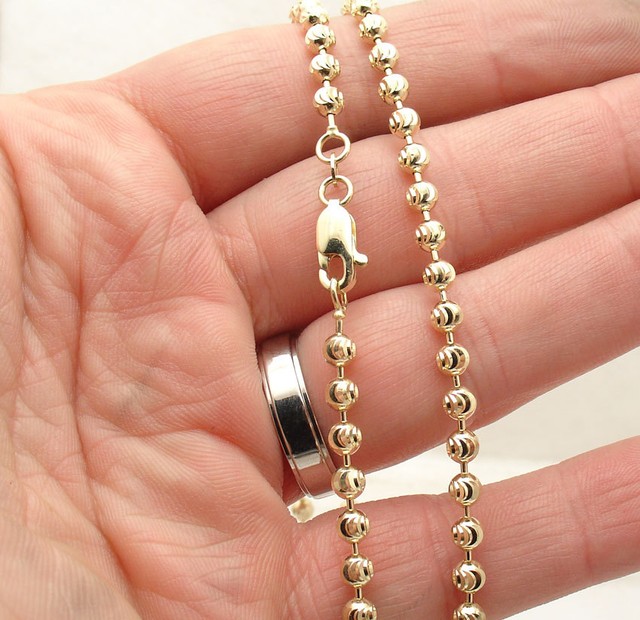 4mm Solid Half Moon Diamond Cut Bead Ball Chain Necklace REAL 14K