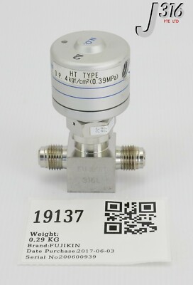@。 様 19137 FUJIKIN DIAPHRAGM VALVE, TYPE N.O., .O.P. 4KGF/CM2(0.39MPA