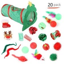 19/20Pcs Interactive Cat Toy Bundle, Christmas Tree Tunnel, Feather Teaser Wand