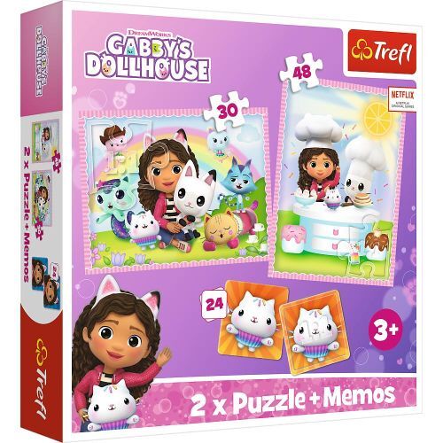 Trefl TRF93382 2 Puzzle in 1 + Memos - Gabby's Dollhouse: Gabby with her Cat Fri