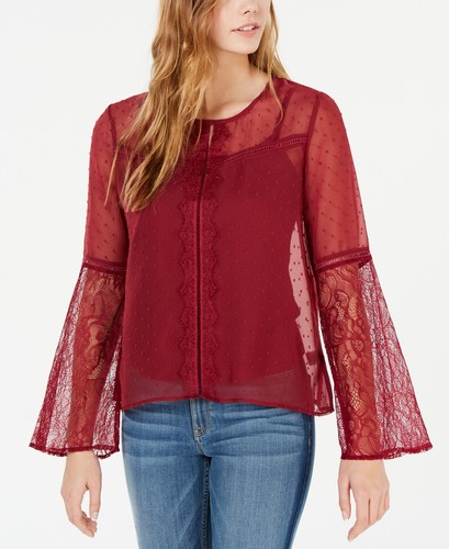 Self Esteem Womens Swiss Dot Top Size M Color Deep Merlot - 第 2/2 張圖片