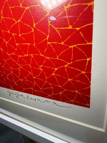 Yayoi Kusama Silk Screen Printing Pumpkin Signed Framed Yellow Red - Picture 5 of 7