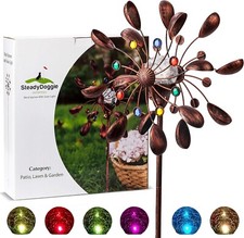 Solar Metal Wind Spinner Kinetic Outdoor Lawn Garden Decor Patio Stake Yard Art