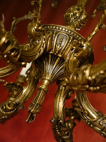 antique chandeliers ceiling fixtures brass bronze 12 lamps 6 arms Ø 28" - Picture 8 of 11
