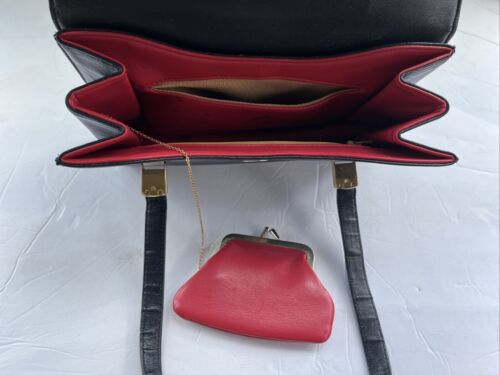 Borsa a mano vintage anni 50 Koret blu/nero... pelle dentro e fuori con portamonete. - Foto 9 di 12