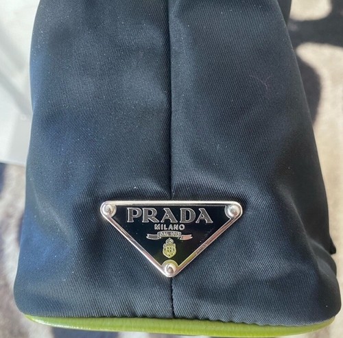 VTG Y2k Prada Mini Tessuto Sirio Pocket Hobo Shoulder Bag Black Green - Picture 3 of 10