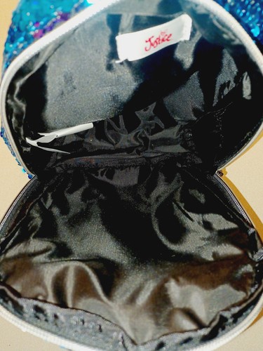 10" JUSTICE Black Leather Blue and Red Sequin Backpack with Rainbow Polka Dots - Bild 3 von 4