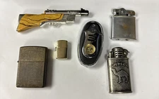 NOVELTY Lighter Lot Of 6. MINI LIGHTER, GUN LIGHTER, CAMEL LIGHTER, AND MORE.