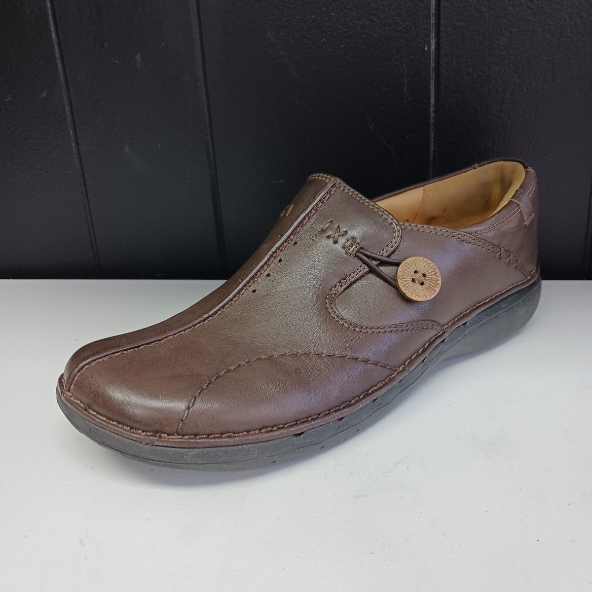 オブ様 Clarks Unstructured 15764 Slip On Loafer Shoes Brown Leather