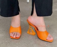 Clear Women's Satin Peep Toe Slippers Pumps Shoes High Heel Slip on Fashion New