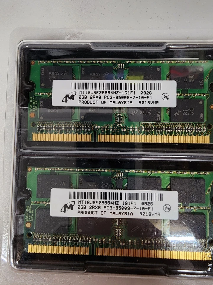 Micron 4GB 2 x 2GB 2Rx8 PC3-8500s-7-10-F1 RAM MEMORY  MT16JSF25664HZ-1G1F1 - Image 2 of 3