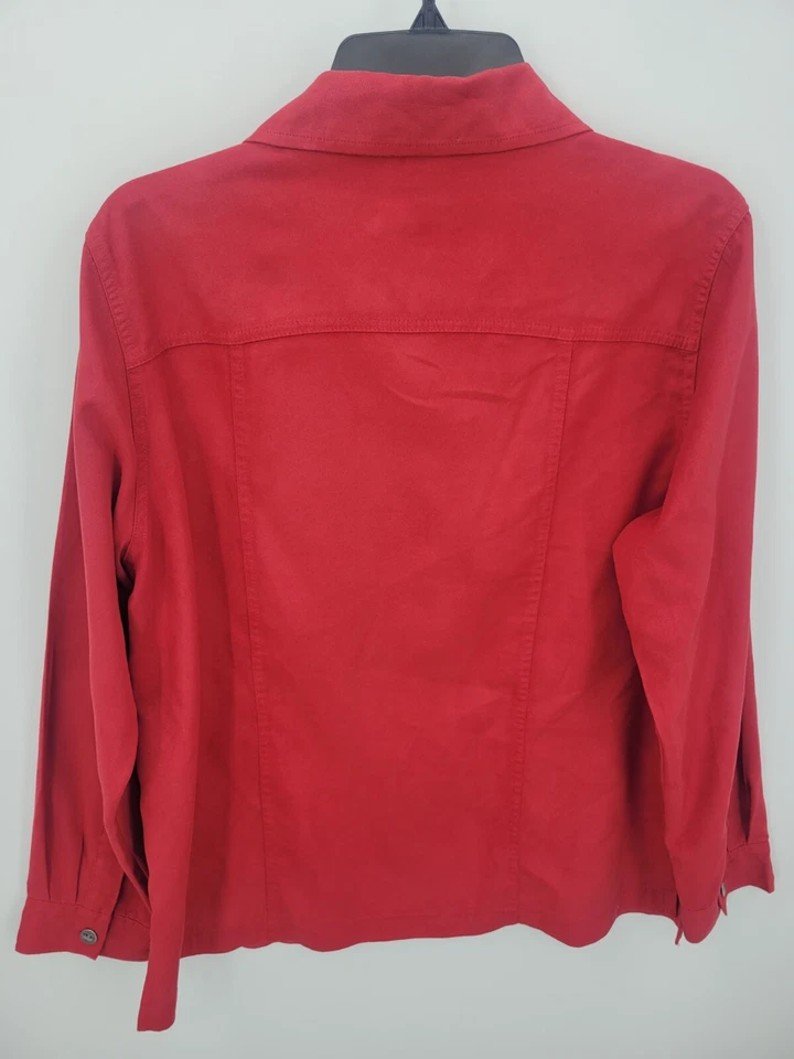 Top Chicos Mujer Grande 2 Rojo Imitación Gamuza Bolsillos Abotonados Manga Larga Boho Foto 2 de 4