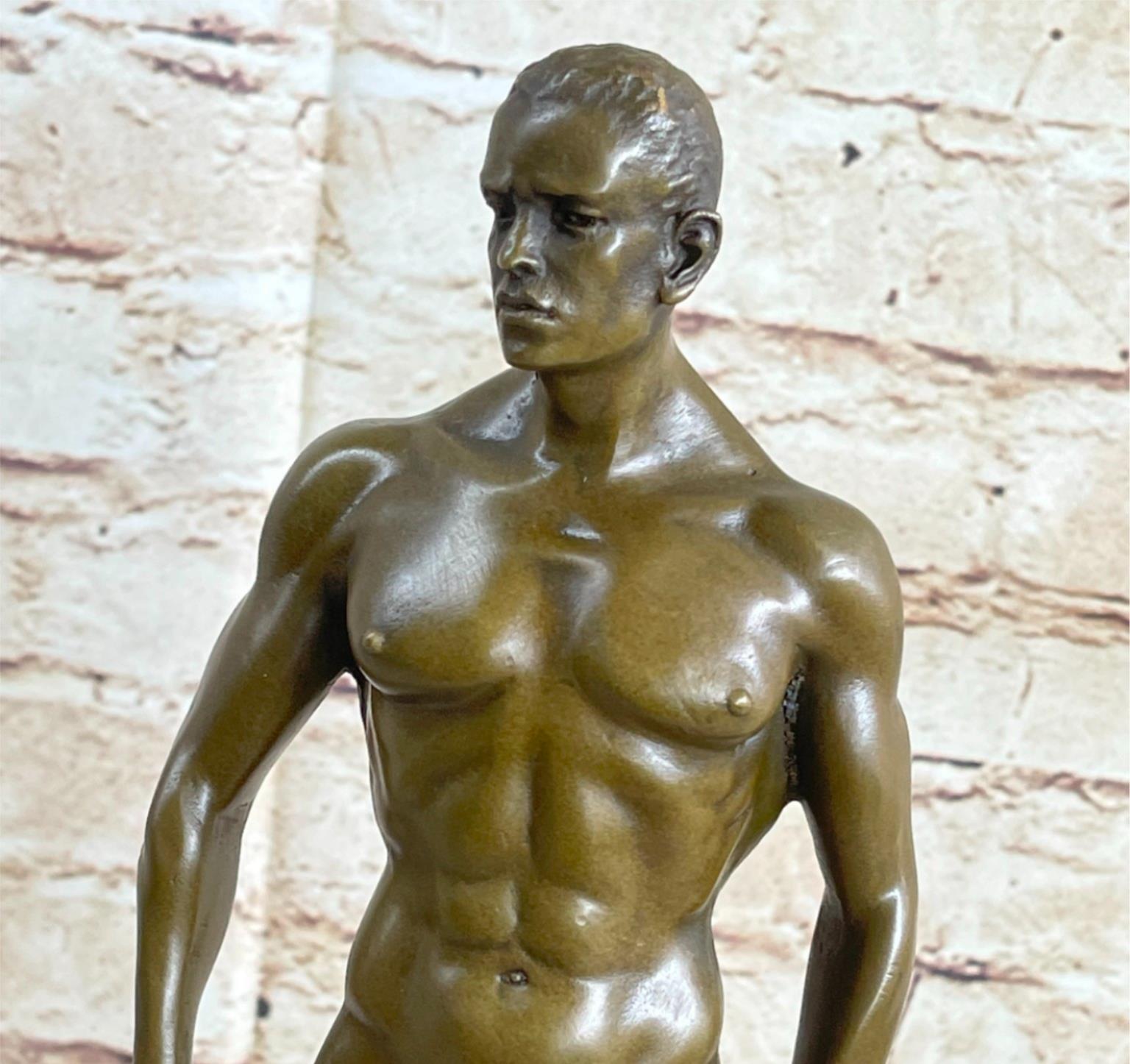 Bronze Male Nude Bodybuilder Art Deco Statue - Gay Interest Figurine