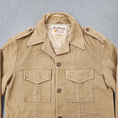 Vintage Fox Knapp Shirt Mens 38 Beige Suede Epaulettes Union Us Made 60s 70s - Picture 2 of 20