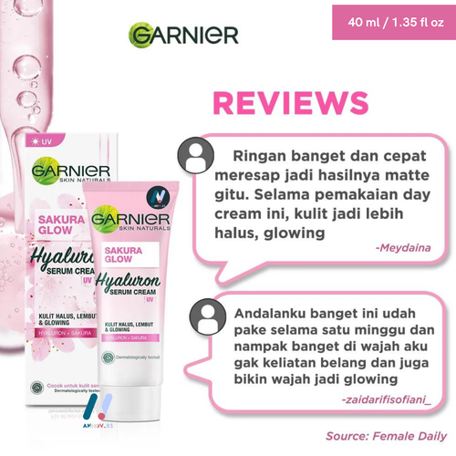 GARNIER Sakura Glow Serum Day Cream SPF30 P+++ UVA UVB Moisturizer Bright 2x40ml - Picture 6 of 23
