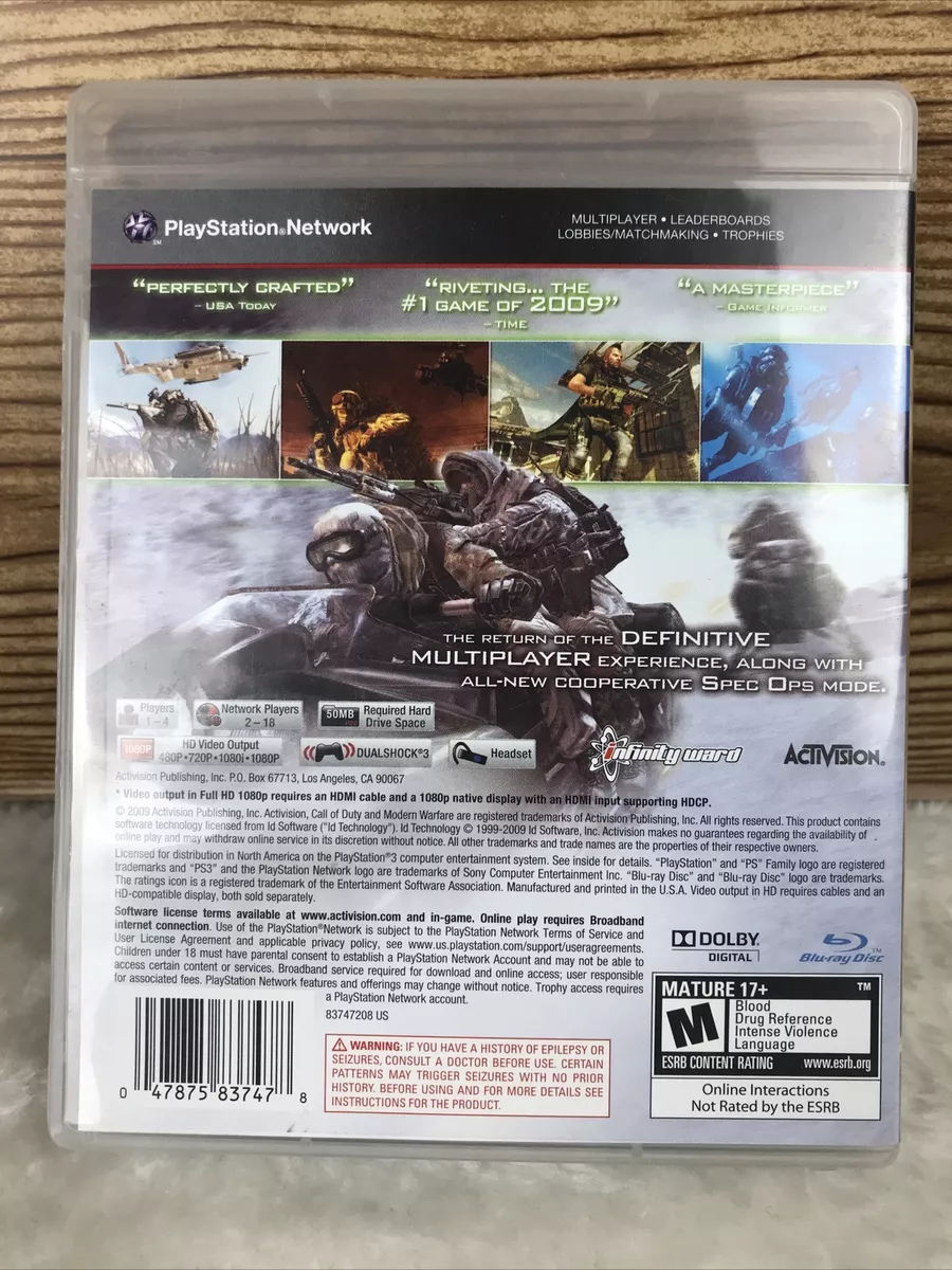 Call of Duty: Modern Warfare 2 (PlayStation 3 PS3, 2009) PS3