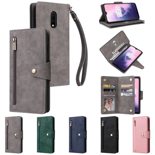 StilGut Custodia Flip In Vera Pelle Per OnePlus 7T Pro - Realizzata A Mano, Marrone Antico, Protezione A 360° Con Chiusura A Pressione