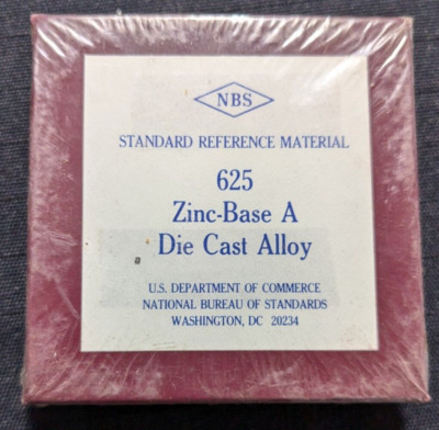 NEW NBS/NIST Standard Reference Material 625 Zinc-Base A Die Cast Alloy Block