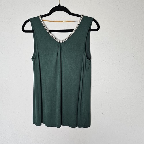 Cable & Gauge Hunter Green V Neck Tank Jewel Lined Neck Womens Size  M Medium - 第 1/12 張圖片