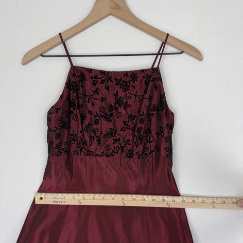 Vtg Be Smart Gown Juniors 3/4 Burgundy Corset Back Floral Velvet Whimsigoth Vamp - Picture 17 of 23