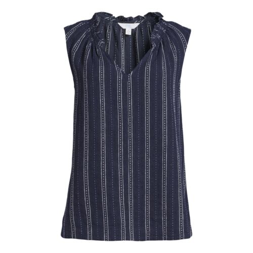 Top Time and Tru DONNA taglia 3XL 22 scollo a volant misto lino colore navy scuro NUOVO - Foto 3 di 5