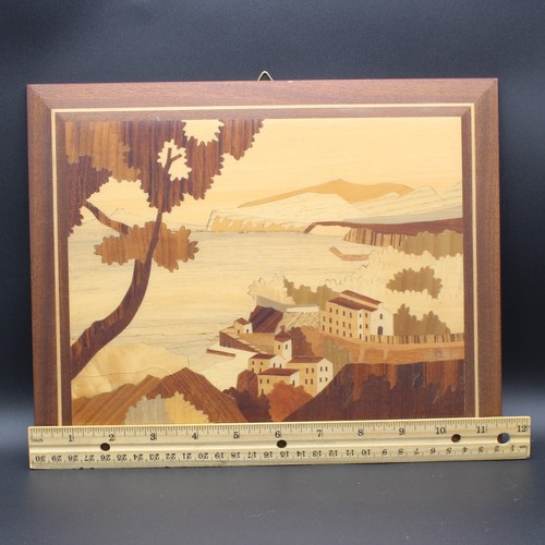 Scena paesaggio intarsiato legno intarsiato decorazione arte parete quadro legno Sorrento Italia - Foto 11 di 11