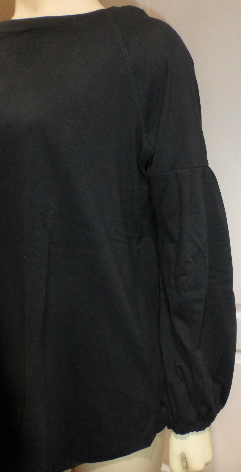 ROAMANS'S Women's Long-Sleeve Boat Neck Blouson Sleeve Top, Black, Sz 12 S, NWOT