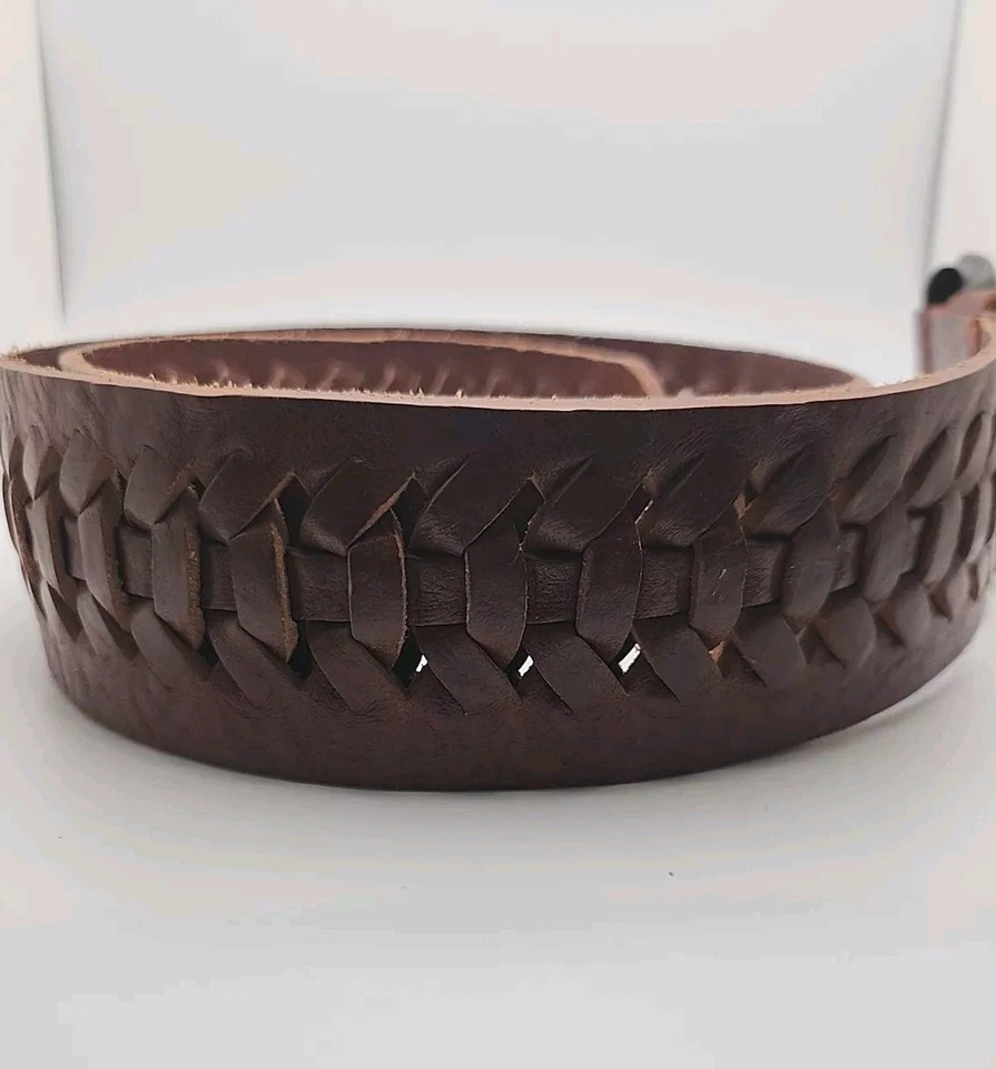 Cinturón tejido de cuero marrón Lauren Ralph Lauren S 37", hebilla negra, usado  Foto 3 de 4