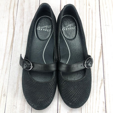 Dansko Orla Mary Jane Comfort Shoes Buckle Flats Black Snakeskin Womens Size 36